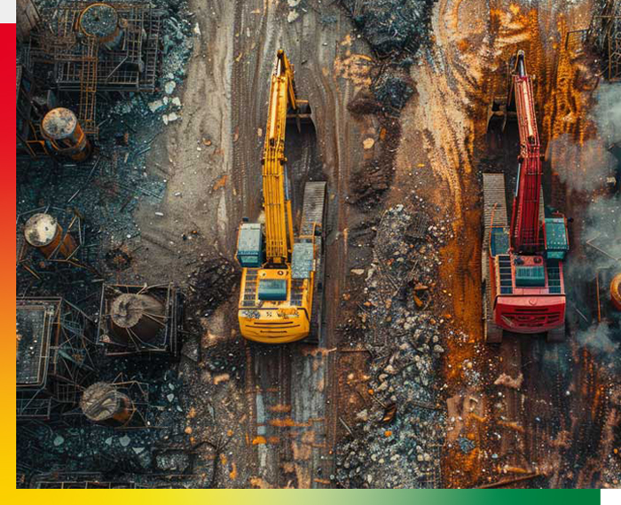 Arial view of diggers on a construction site